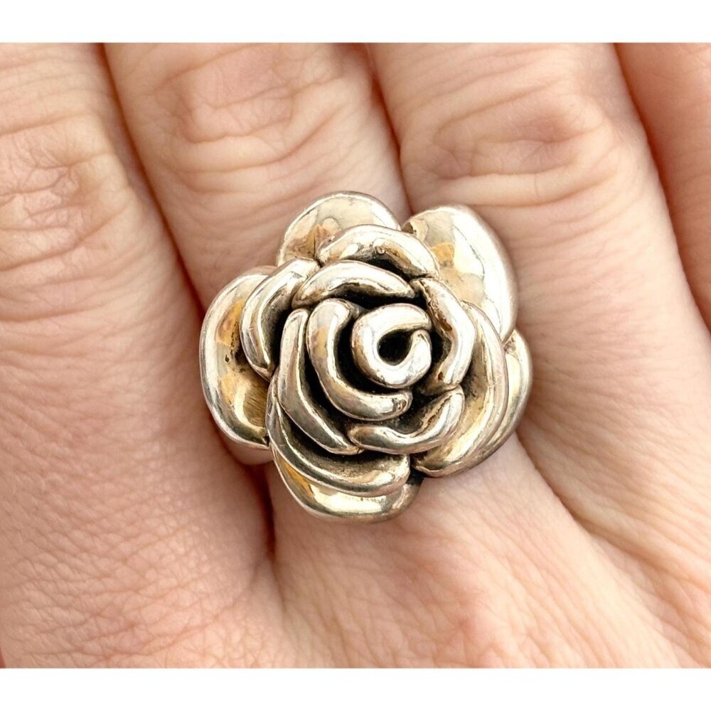 Thai Made RARE Blooming Rose Floral 925 Sterling Silver Vintage Ring - sz 7